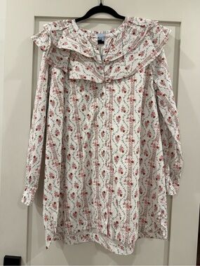 NWT Hill House Colette Dress White Floral Ruffled Button-Up Blouse